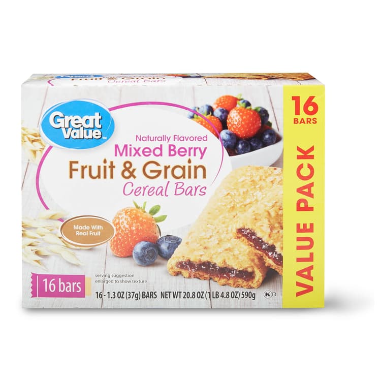 Great Value Mixed Berry Fruit & Grain Cereal Bars Value