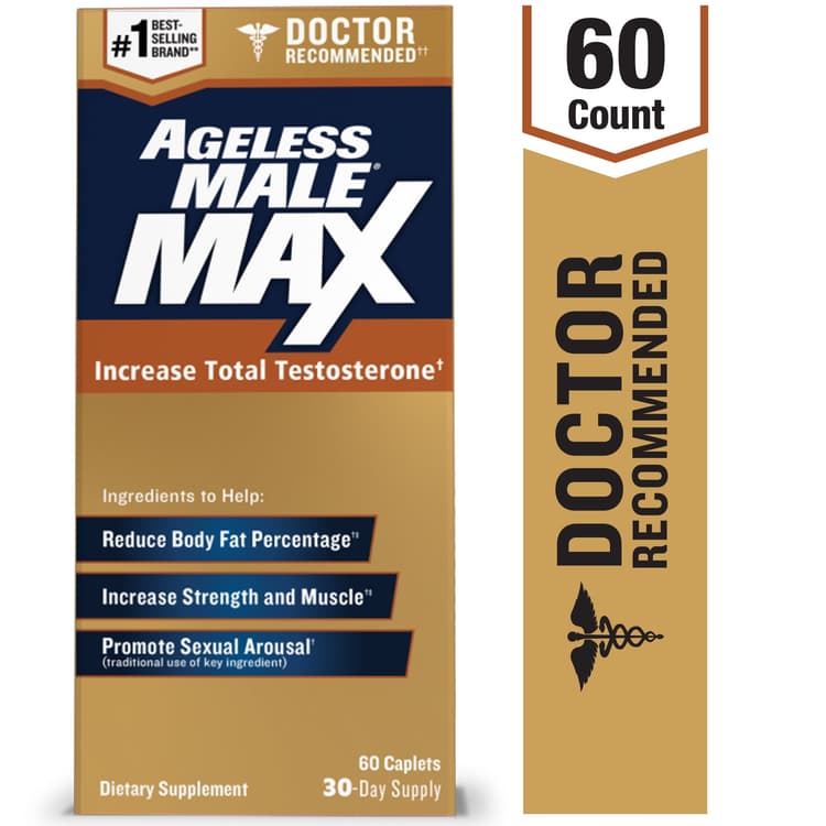Ageless Male Max Total Testosterone Booster For Men With Ashwagandha, 60 Caplets