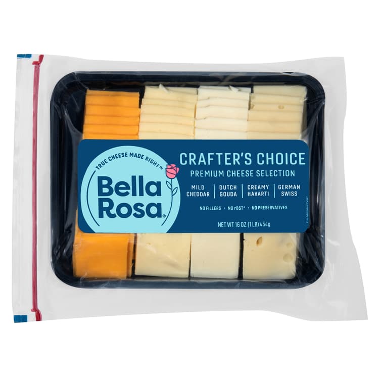 Bella Rosa Crafter'S Choice Cheddar, Gouda, Havarti, & German Swiss Cheese Slice Variety Pack, Tray