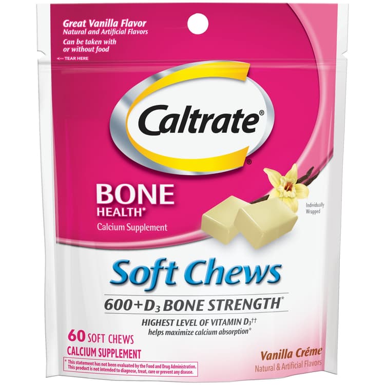Caltrate 600+D3 Soft Chews Calcium & Vitamin D Supplement In Vanilla Creme Flavor