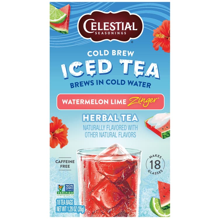 Celestial Seasonings Iced Tea, Caffeine Free, Cold Brew, Watermelon Lime Zinger