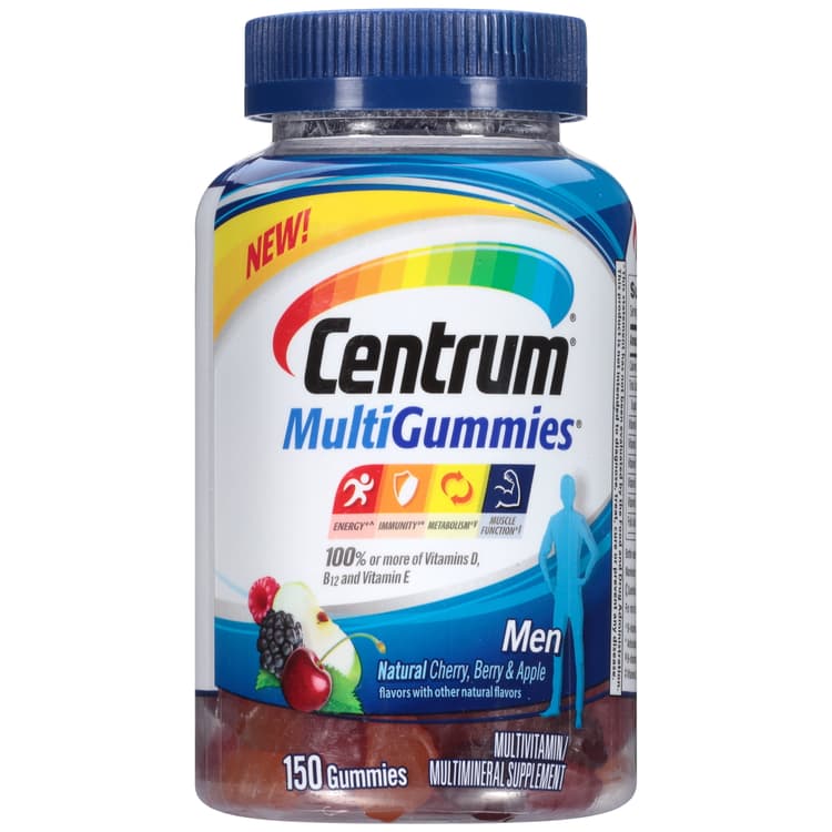 Centrum Multigummies Multivitamin/Multimineral, Men, Gummies, Natural Cherry, Berry & Apple