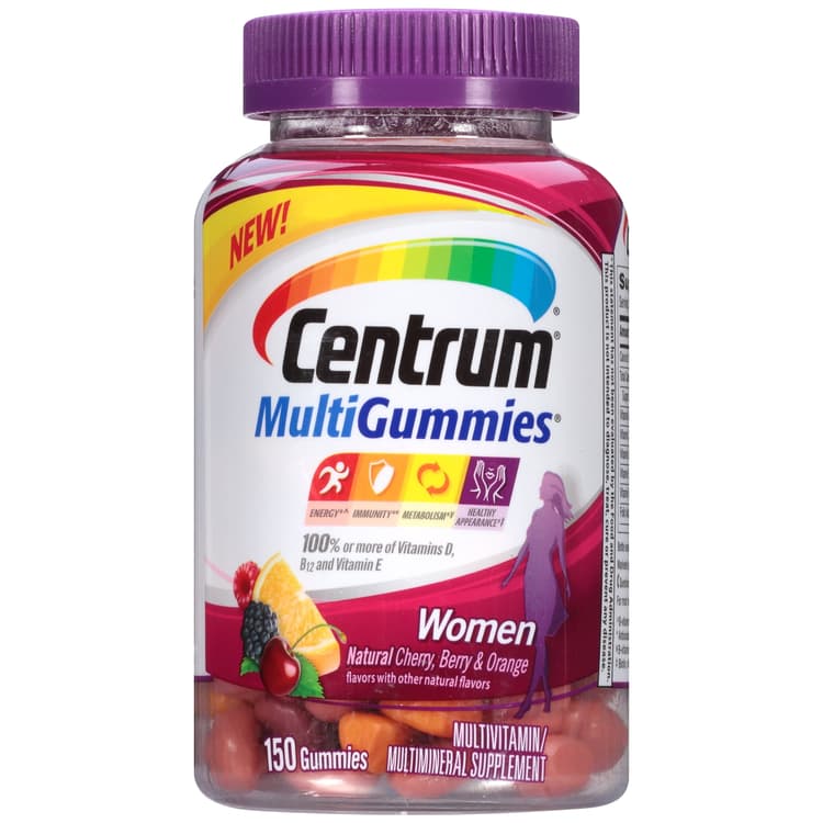 Centrum Women Multigummies (, Natural Cherry, Berry, Orange Flavor) Multivitamin / Multimineral Supplement Gummy, Vitamin D3, B Vitamins, Antioxidants