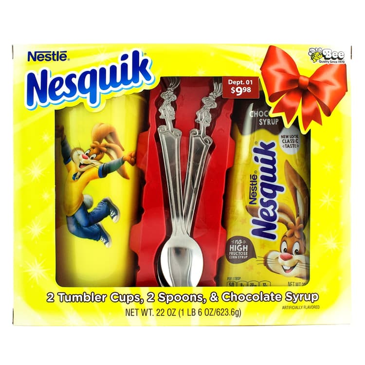 Christmas Nesquik Gift Set With Spoons And Yellow Tumblers