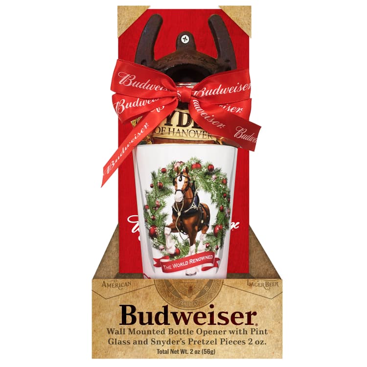 Clydesdales Wall Mounted Bottle Opener With Glass Pint And Pretzels