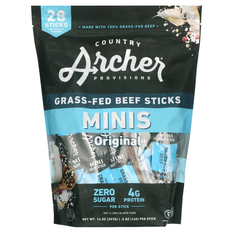 Country Archer Provisions Original Grass-Fed Beef Minis Beef Sticks, Mild