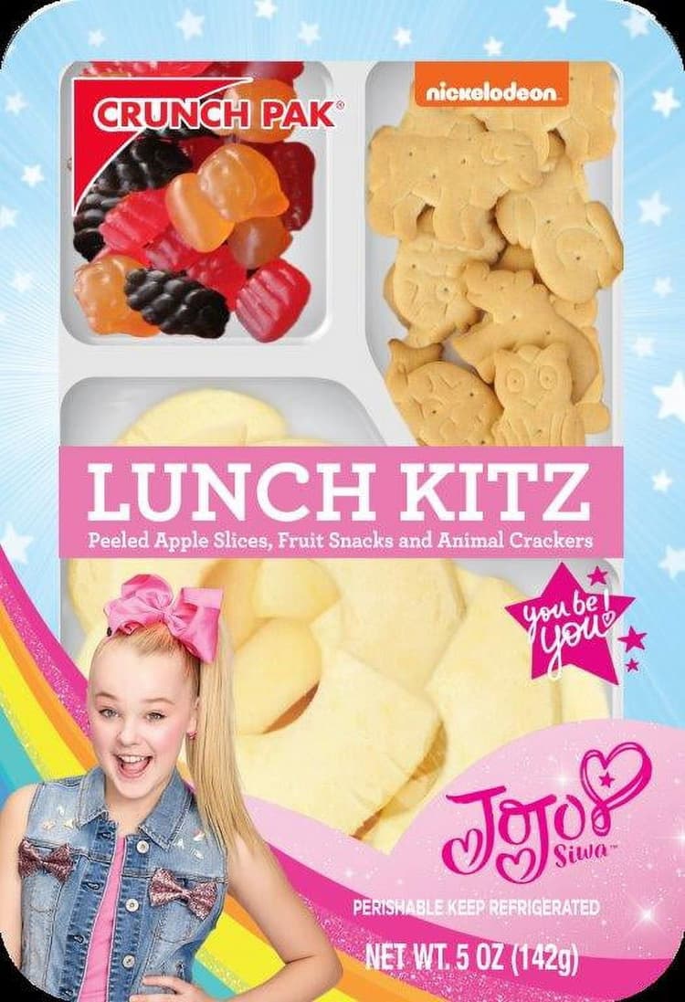 Crunch Pak Snack Featuring Jojo Siwa With Sliced Apples, Fruit Chews, And Animal Crackers