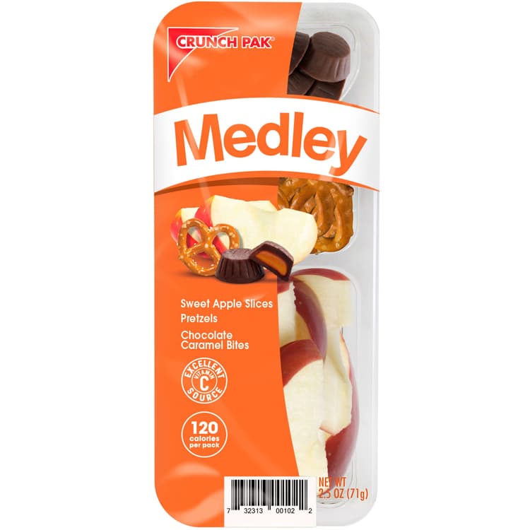 Crunch Pak Snack With Fresh Sweet Sliced Apple Slices, Chocolate Caramels, And Pretzels Tray