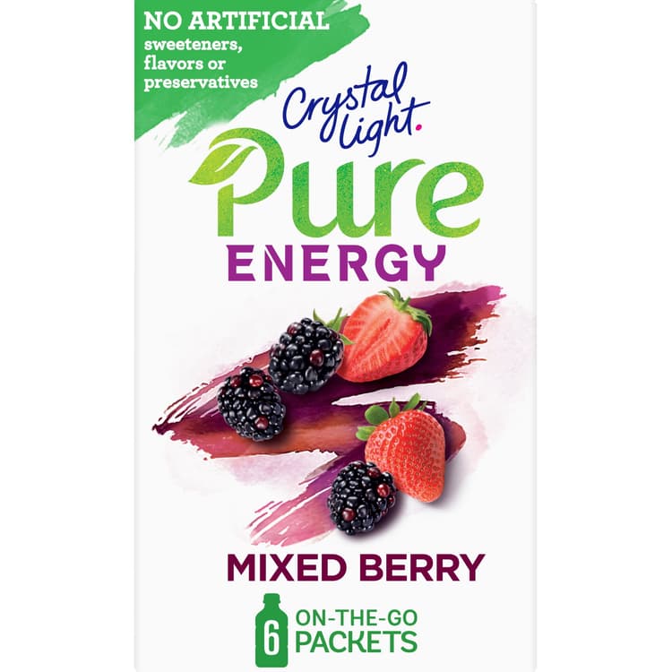 Crystal Light Mixed Berry Naturally Flavored Powdered Drink Mix With Caffeine & No Artificial Sweeteners