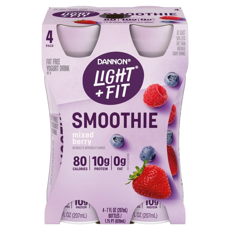 Dannon Light + Fit Mixed Berry Fat Free Yogurt Smoothie Drinks, Oz Bottles