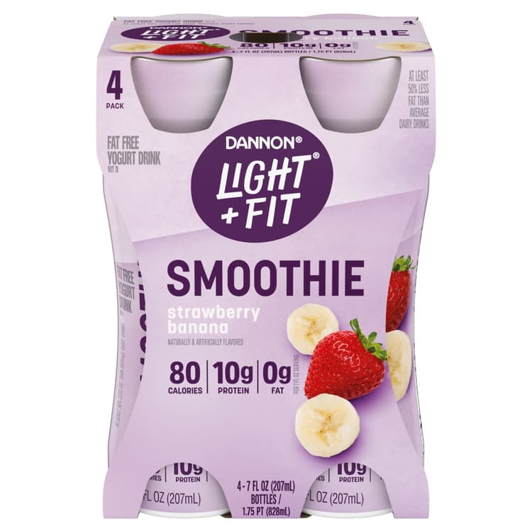 Dannon Light + Fit Strawberry Banana Fat Free Yogurt Smoothie Drinks, Oz Bottles
