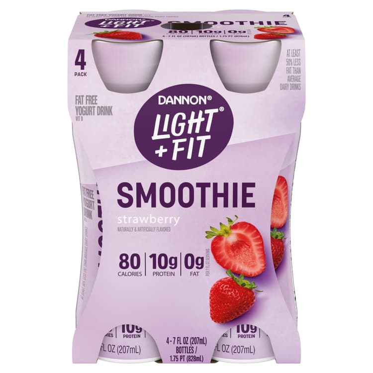 Dannon Light + Fit Strawberry Fat Free Yogurt Smoothie Drinks, Oz Bottles