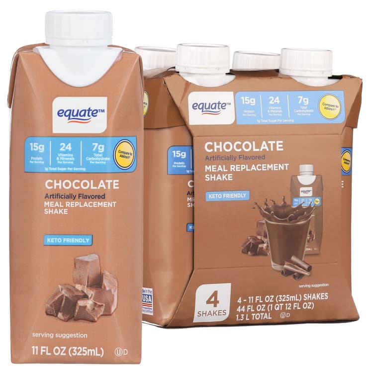 Equate Chocolate Meal Replacement Shake, 4 Shakes