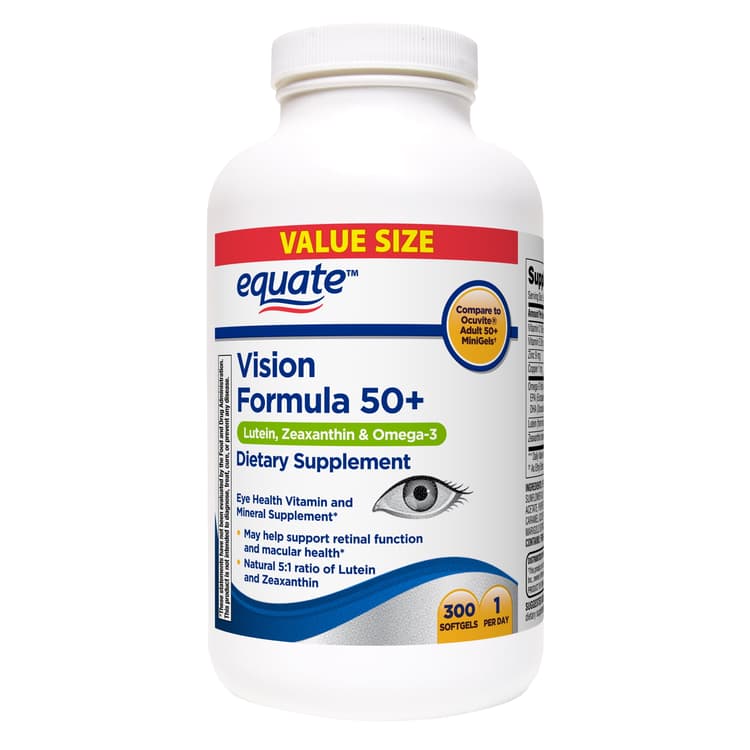 Equate Vision Formula 50+ Soft Gels Dietary Supplement Value Size