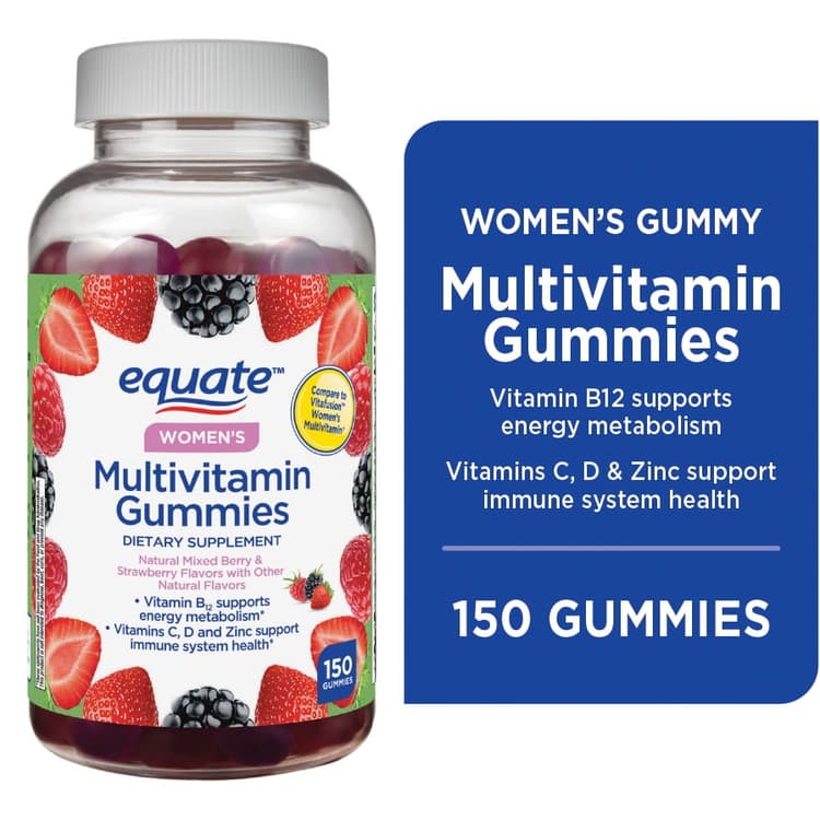 Equate Women'S Multivitamin Gummies Mixed Berry & Strawberry Flavors