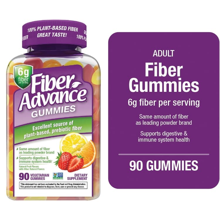 Fiber Advance Plant Based Prebiotic Fiber Supplement Gummies, Natural Fruit