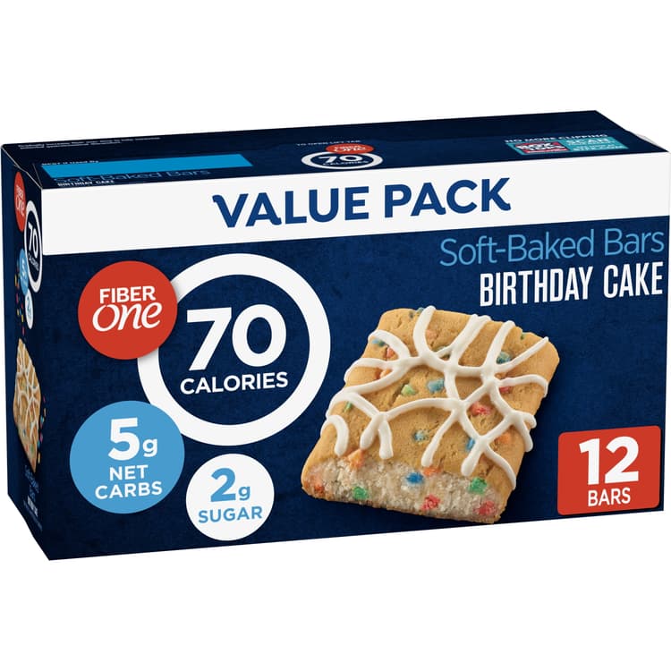 Fiber One 70 Calorie Soft-Baked Bars, Birthday Cake, Snack Bars