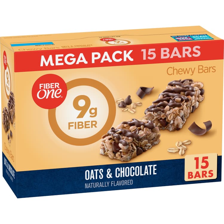 Fiber One Chewy Bars, Oats & Chocolate, Fiber Snacks, Mega