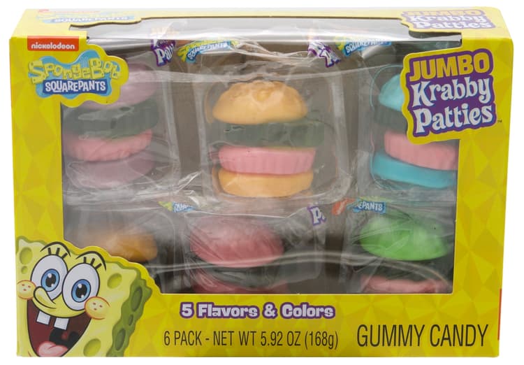 Frankford Sponge-Bob Square-Pants Jumbo Krabby Patty Gummy Candy Assorted Fruit Flavor, Everyday