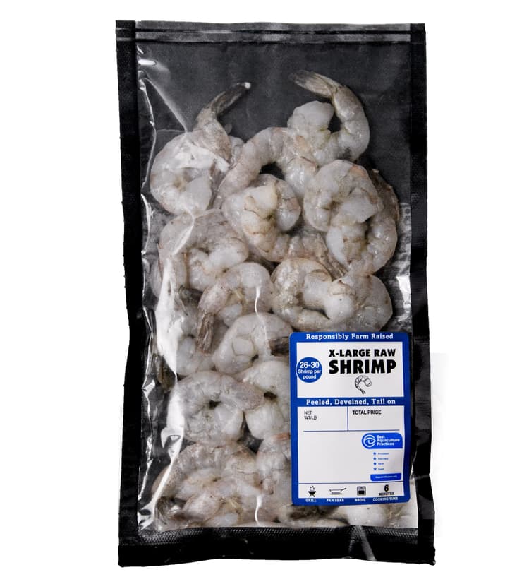 Fresh Raw Extra Large Shrimp Size 26/30, Tail-On Peeled And Deveined