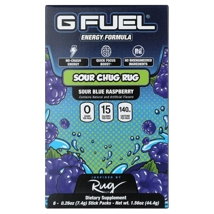 G Fuel Sour Chug Rug Energy Powder Drink Mix, Sour Blue Raspberry Flavor