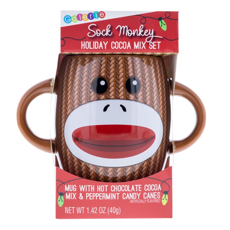 Galerie Two Handle Brown Sock Monkey Mug With Cocoa And Candy