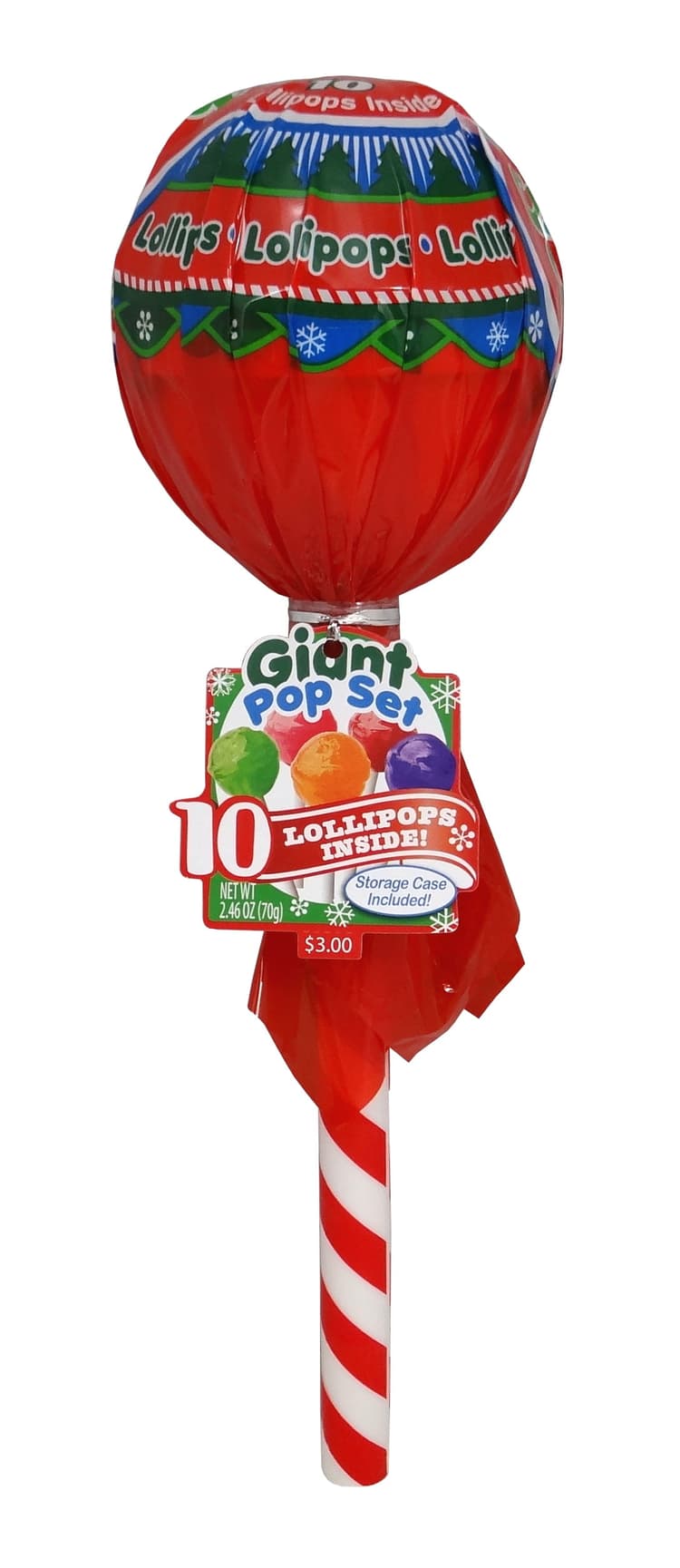 Giant Pop With 10 Lollipop Sticks Inside By Dat'L Do-It, Christmas Red And Green