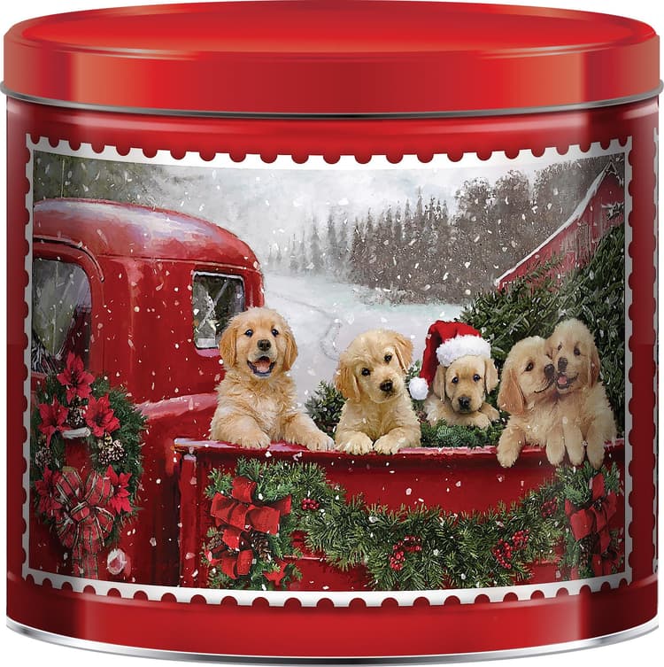 Giftpop Holiday Popcorn Tin, Red Truck And Puppies Design , Assorted Popcorn Flavors