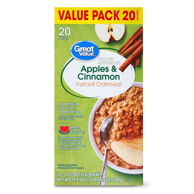 Great Value Apples & Cinnamon Instant Oatmeal, 20 Packets
