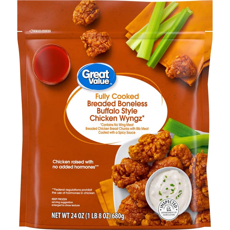 Great Value Buffalo Style Seasoned Boneless Fully Cooked Chicken Wyngz