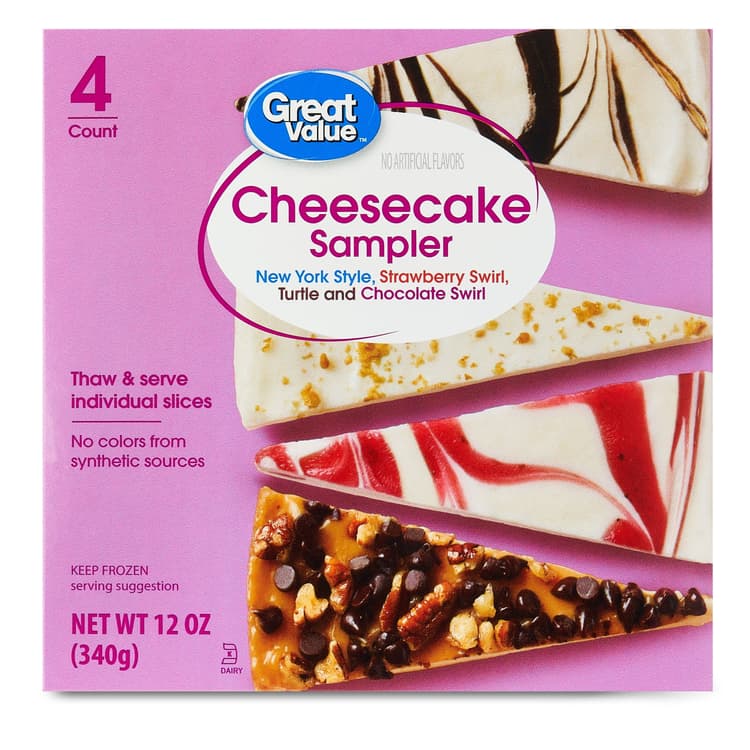 Great Value Cheesecake Sampler, 4-Slice, Freezer Carton