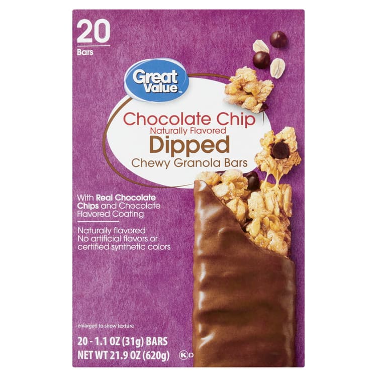 Great Value Chocolate Chip Dipped Chewy Granola Bars Value Pack