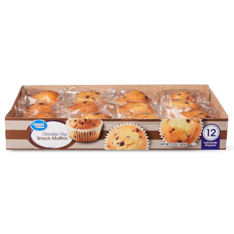 Great Value Chocolate Chip Snack Muffins, Individually Wrapped Pastries