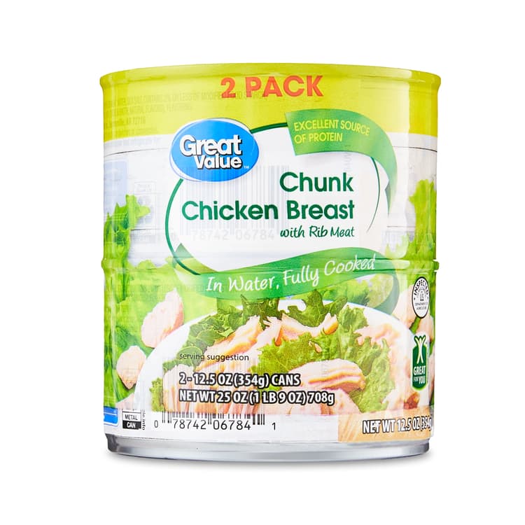 Great Value Chunk Chicken, Can Chunks; Fully Cooked And Made With Chicken Breast