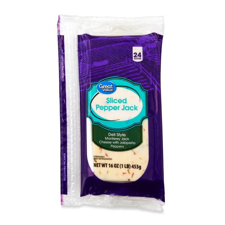 Great Value Deli Style Sliced Pepper Jack Cheese, (Plastic Packaging