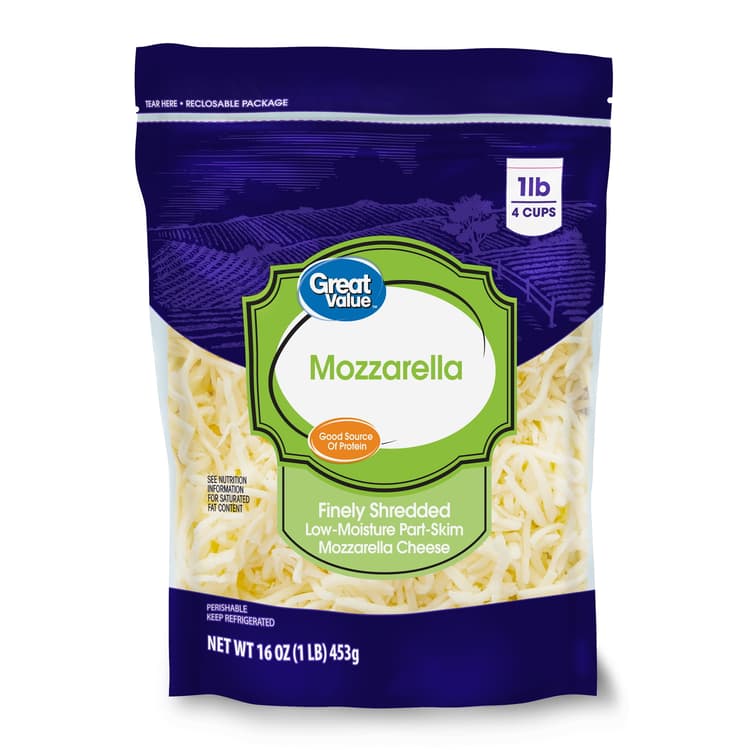 Great Value Finely Shredded Low-Moisture Part-Skim Mozzarella Cheese