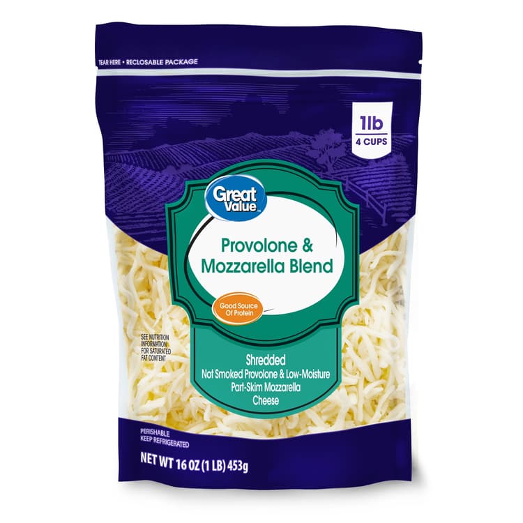 Great Value Finely Shredded Low-Moisture Part-Skim Mozzarella & Provolone Cheese, Bag (Plastic Packaging