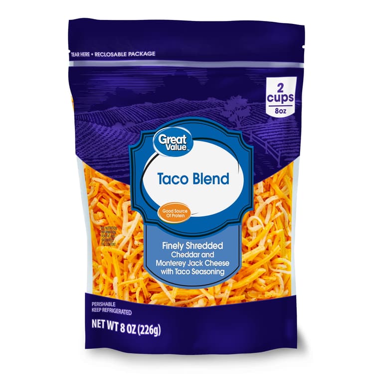 Great Value Finely Shredded Taco Blend Cheese, (Plastic Bag