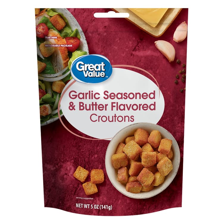 Great Value Garlic & Butter Seasoned Croutons, Resealable Bag