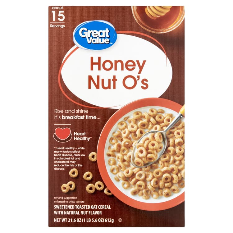 Great Value Honey Nut O'S Sweetened Toasted Oat Cereal With Natural Nut Flavor