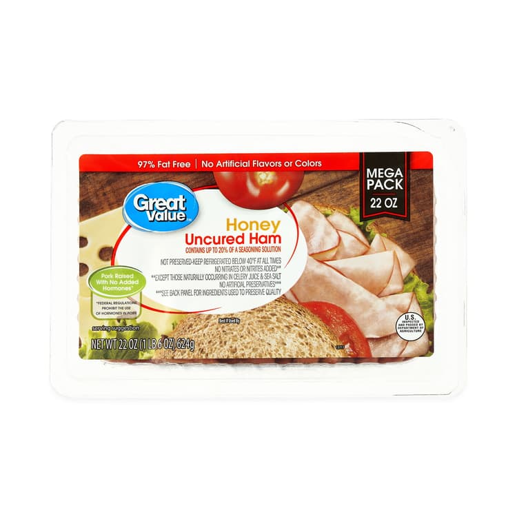 Great Value Honey Uncured Ham Mega Pack, Plastic Tray, 10 Grams Of Protein Per
