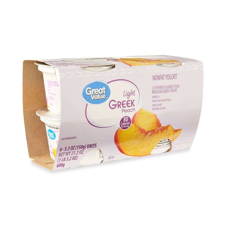 Great Value Light Greek Peach Nonfat Yogurt, 4 Plastic