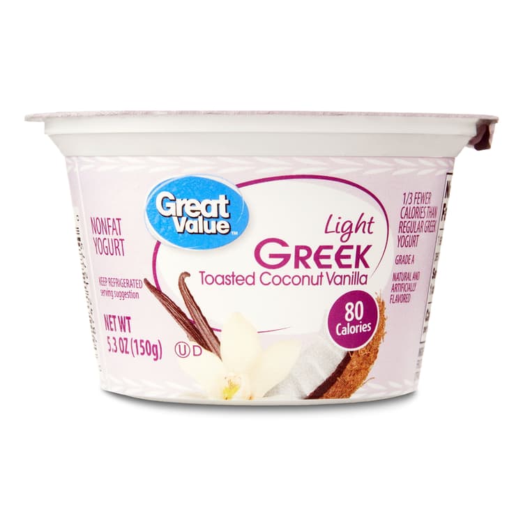 Great Value Light Greek Toasted Coconut Vanilla Nonfat Yogurt, (Plastic Cup