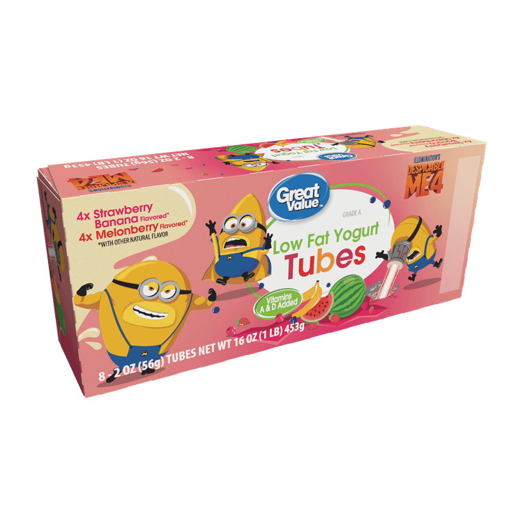 Great Value Lowfat Yogurt Tubes, Melonberry & Strawberry Banana Flavors