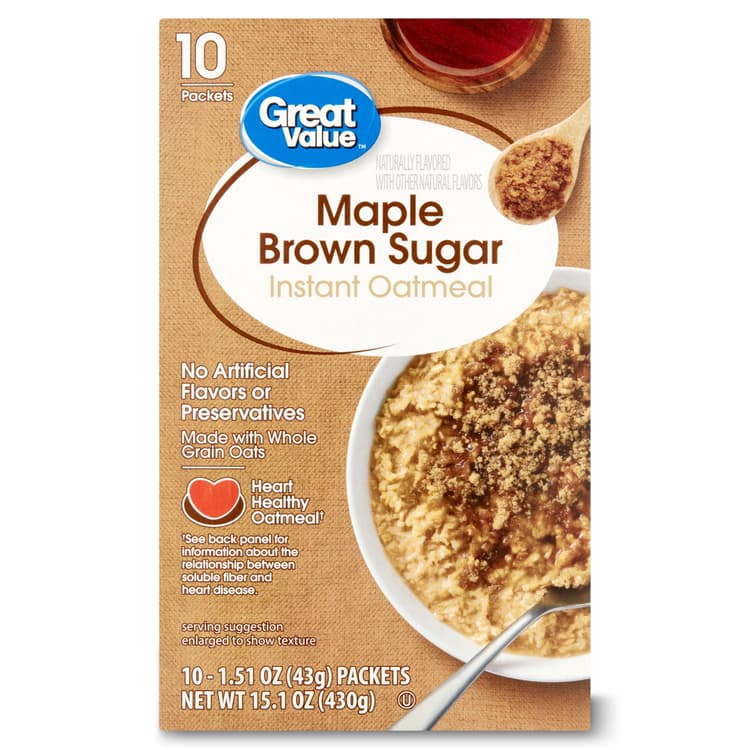 Great Value Maple & Brown Sugar Instant Oatmeal, 10 Packets