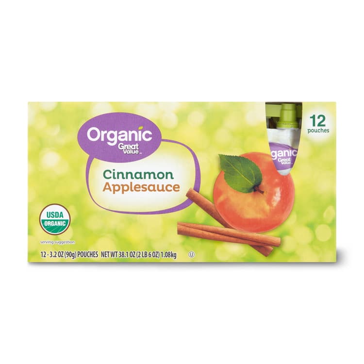 Great Value Organic Cinnamon Applesauce, 12 Pouches