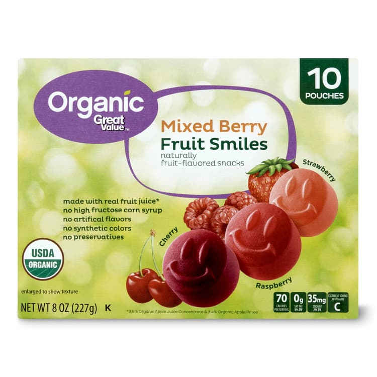 Great Value Organic Mixed Berry Fruit Smiles
