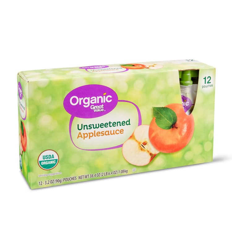 Great Value Organic Unsweetened Applesauce, 12 Pouches