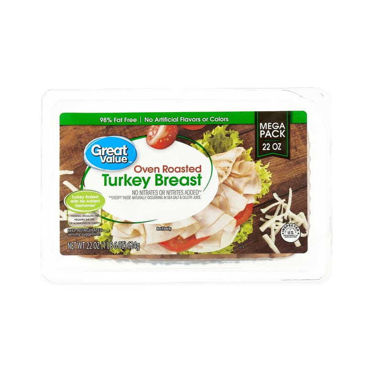 Great Value Oven Roasted Turkey Breast Mega Pack, Plastic Tray, Of Protein Per