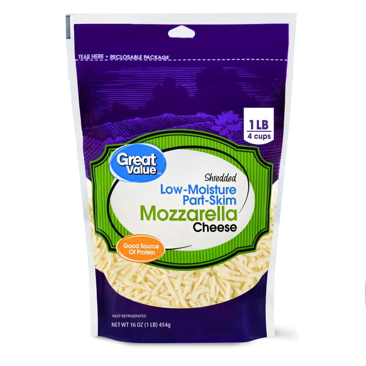 Great Value Shredded Low-Moisture Part-Skim Mozzarella Cheese, (Plastic Bag